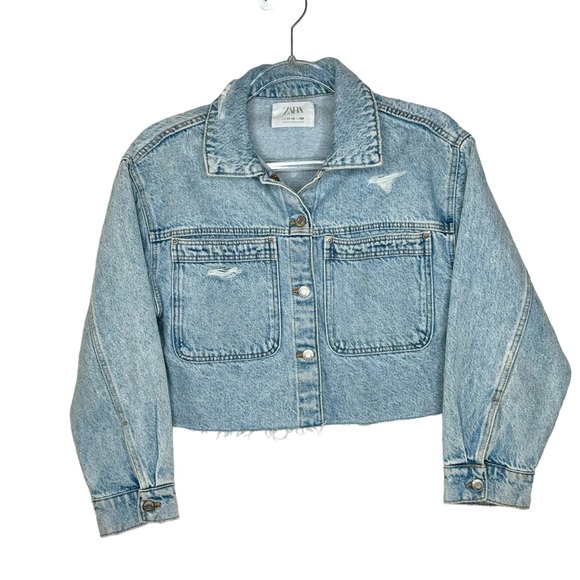 Zara Other - Zara Girl’s size 11-12 Cropped Distressed Denim Jean Jacket